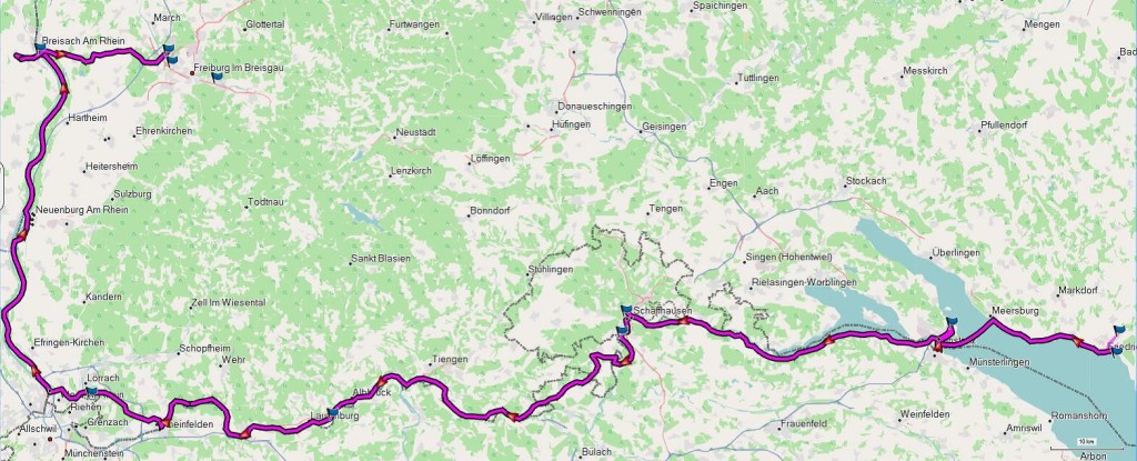 Rheintalradweg – Streckenverlauf Friedrichshafen-Freiburg