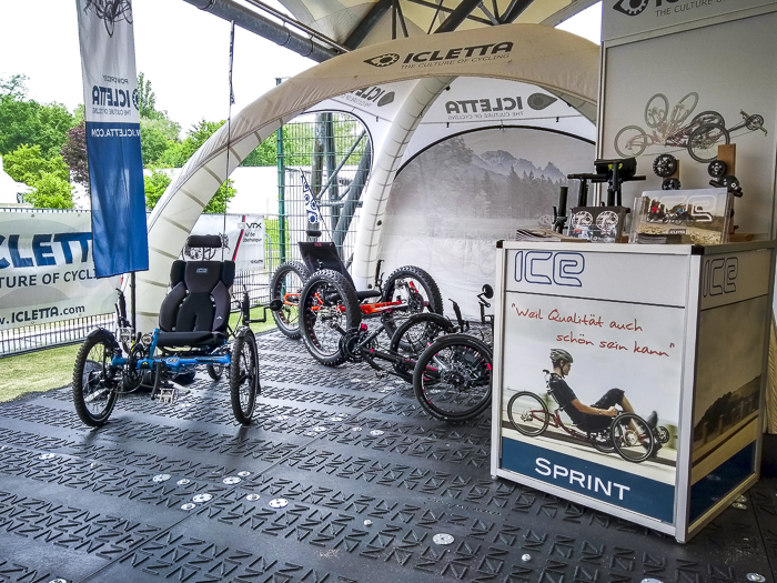 Der ICLETTA Stand mit den ICE Liegedreirädern auf der VELO Frankfurt 2019